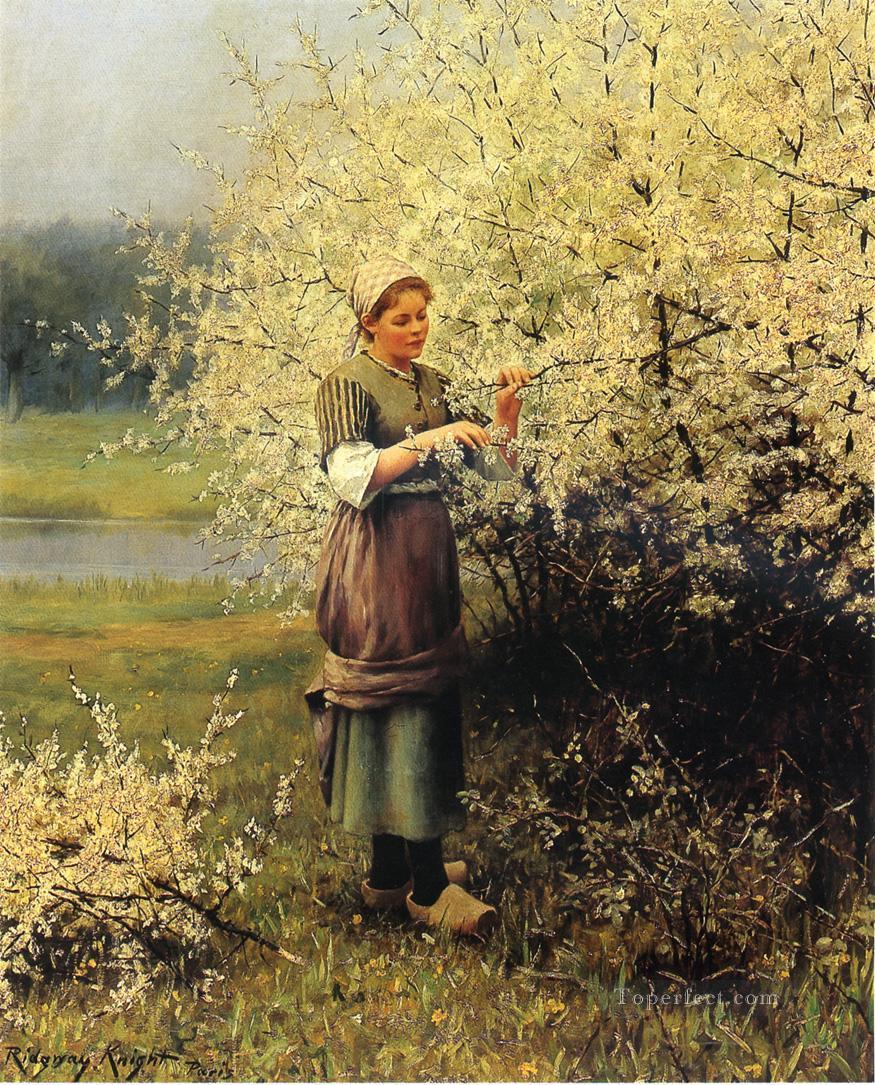 Spring Blossoms countrywoman Daniel Ridgway Knight Oil Paintings